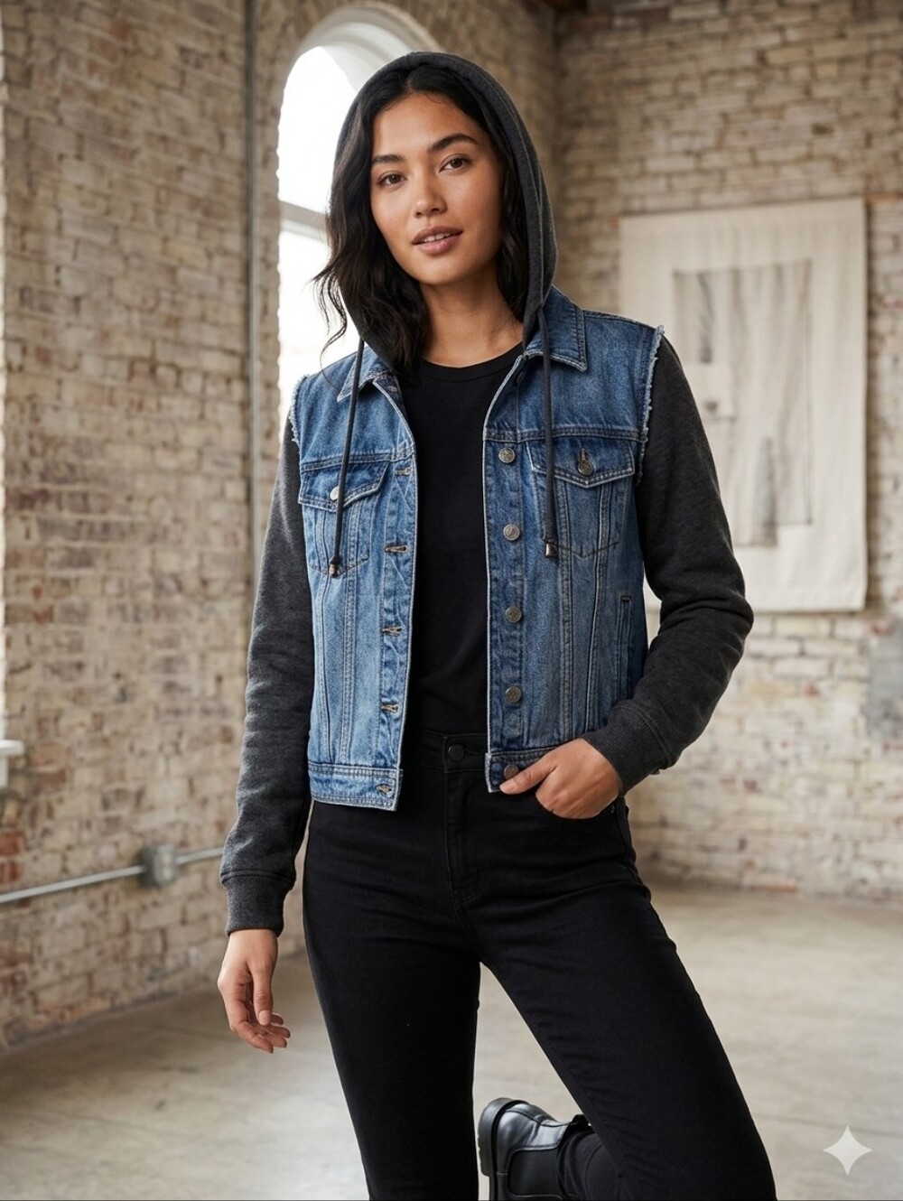 Aeropostale Jean Jacket Hoodie Women's Size Small Fringe Denim